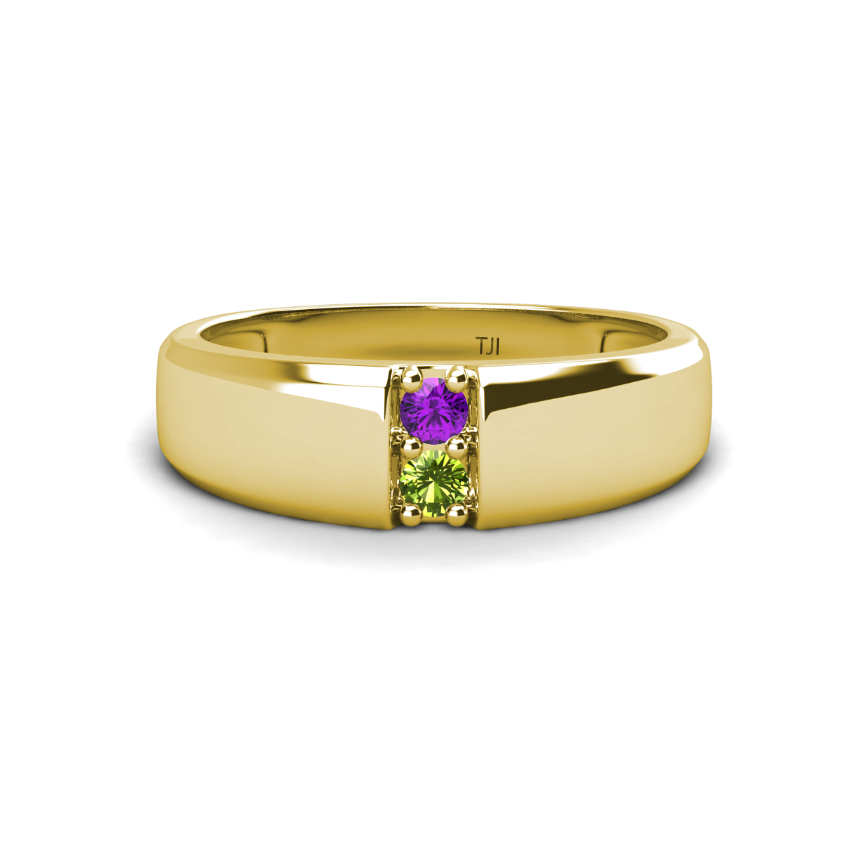 Ethan Amethyst and Peridot 2 Stone Men Wedding Ring (7.80 mm) 